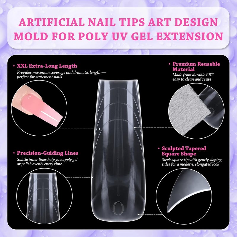 Outopen 150pcs Long Coffin Nail Forms for French Nail Extension, Thicken Clear Coffin Nail Mold for Polygel Acrylic Extension, Full Cover Fake Press On Nail Molds, 15 Sizes - Image 3